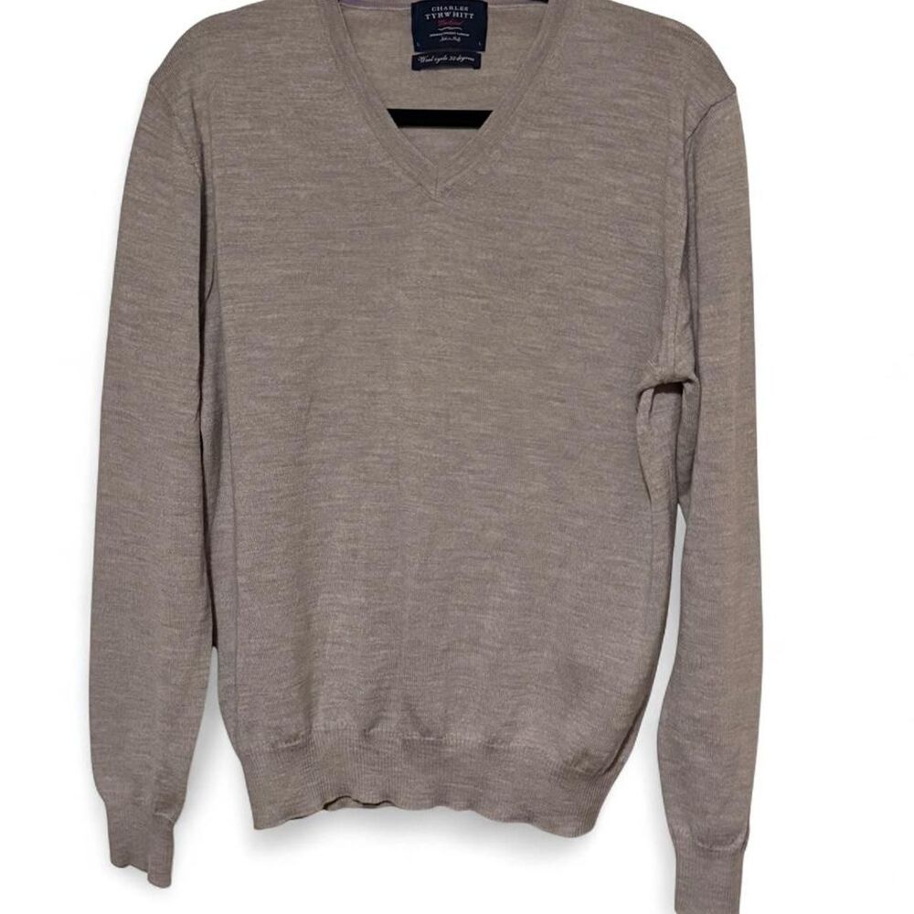 Charles Tyrwhitt Weekend Gray Merino Wool V-Neck Sweater Made in Italy NWOT